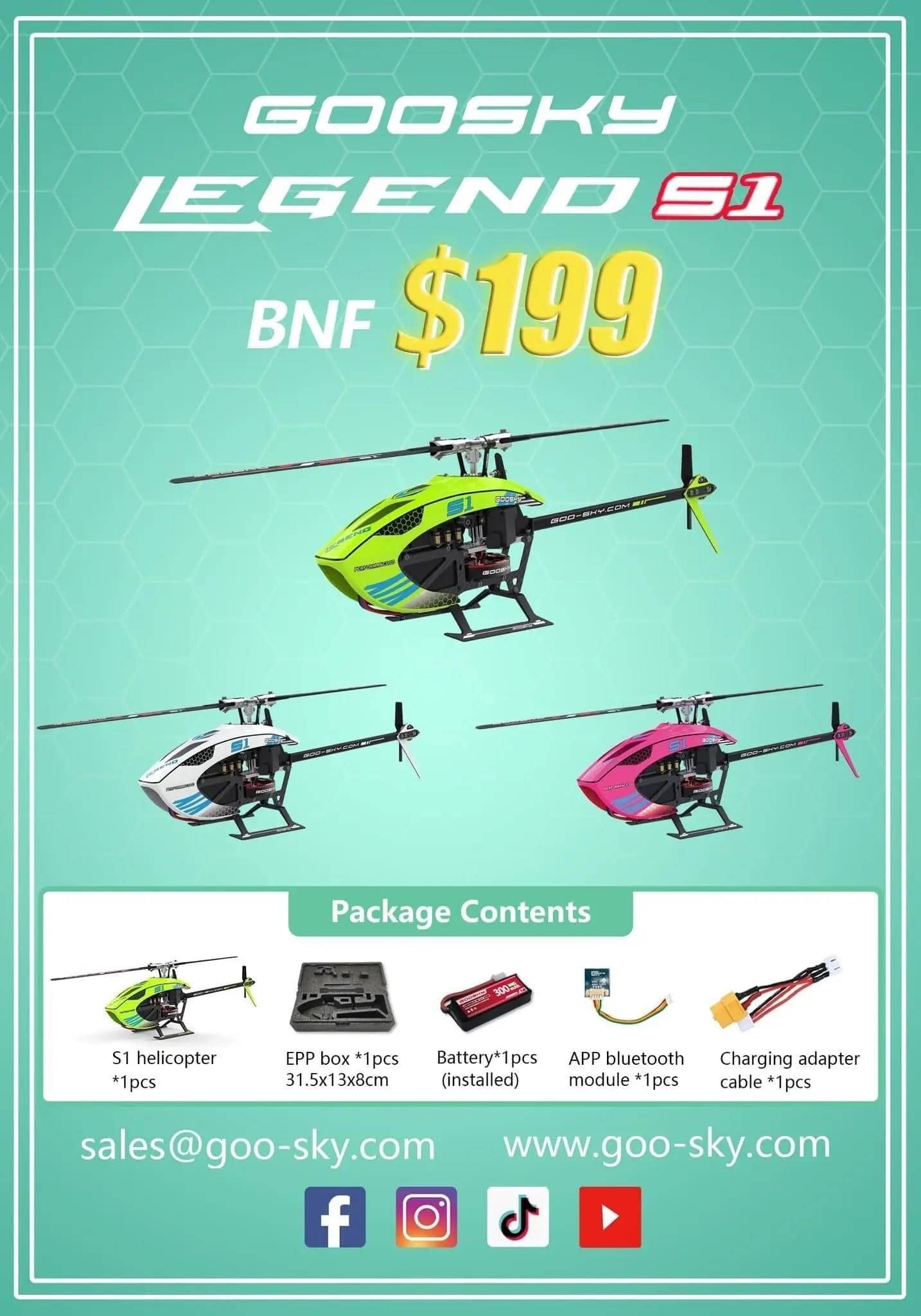 GOOSKY LEGEND S1 BNF 3D RC Helicopter 6CH 3D Flybarless Dual