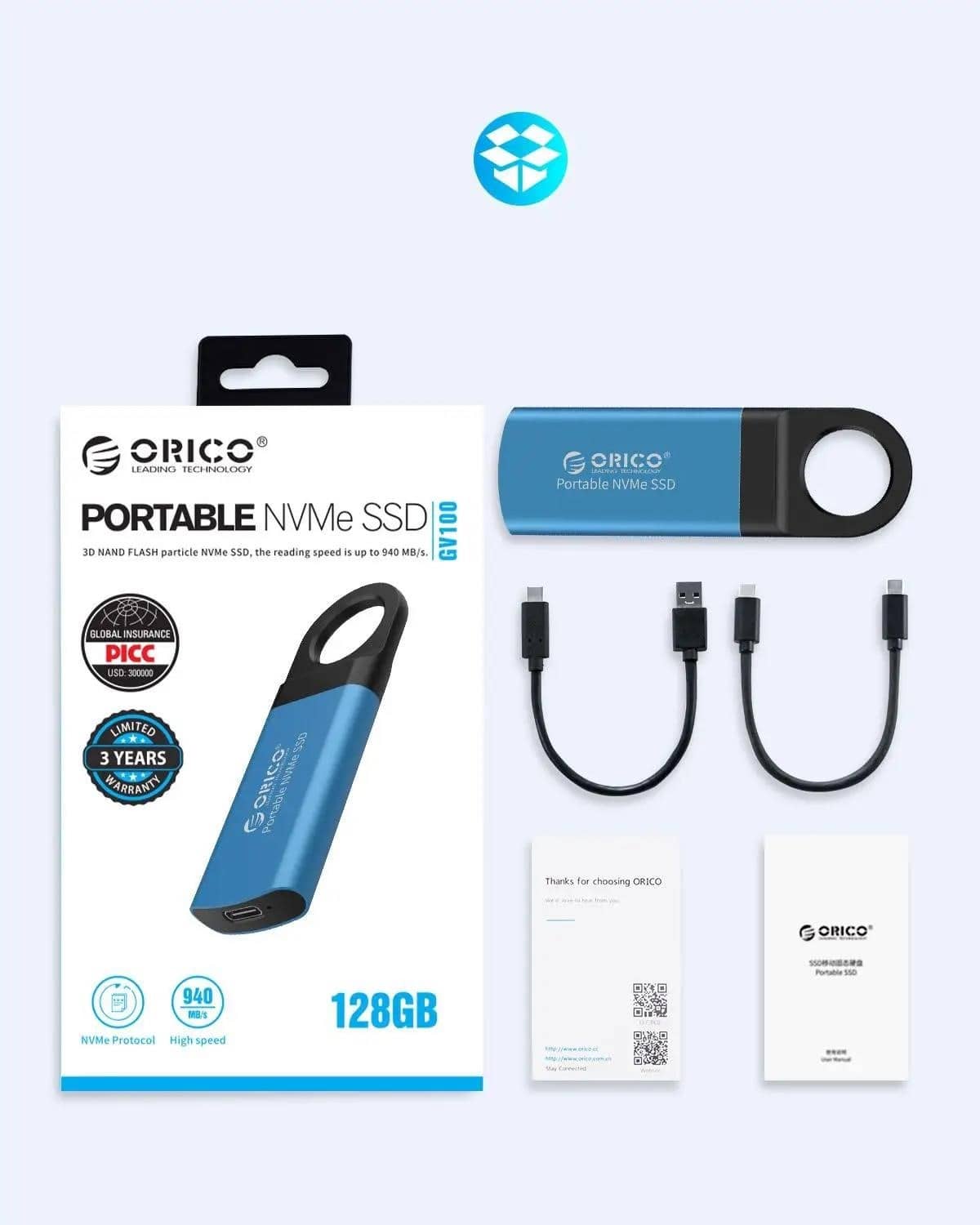 Зовнішній жорсткий диск ORICO SSD M2 NVME Mini 1 ТБ SSD 128 ГБ 256